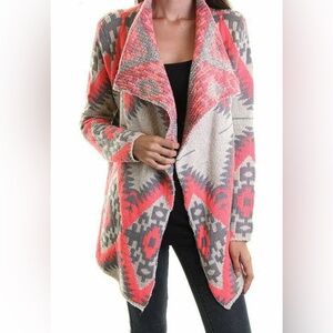 HIT LIST Colorful Wool‎ Open Front Draped Casual Warm Aztec Sweater size Medium